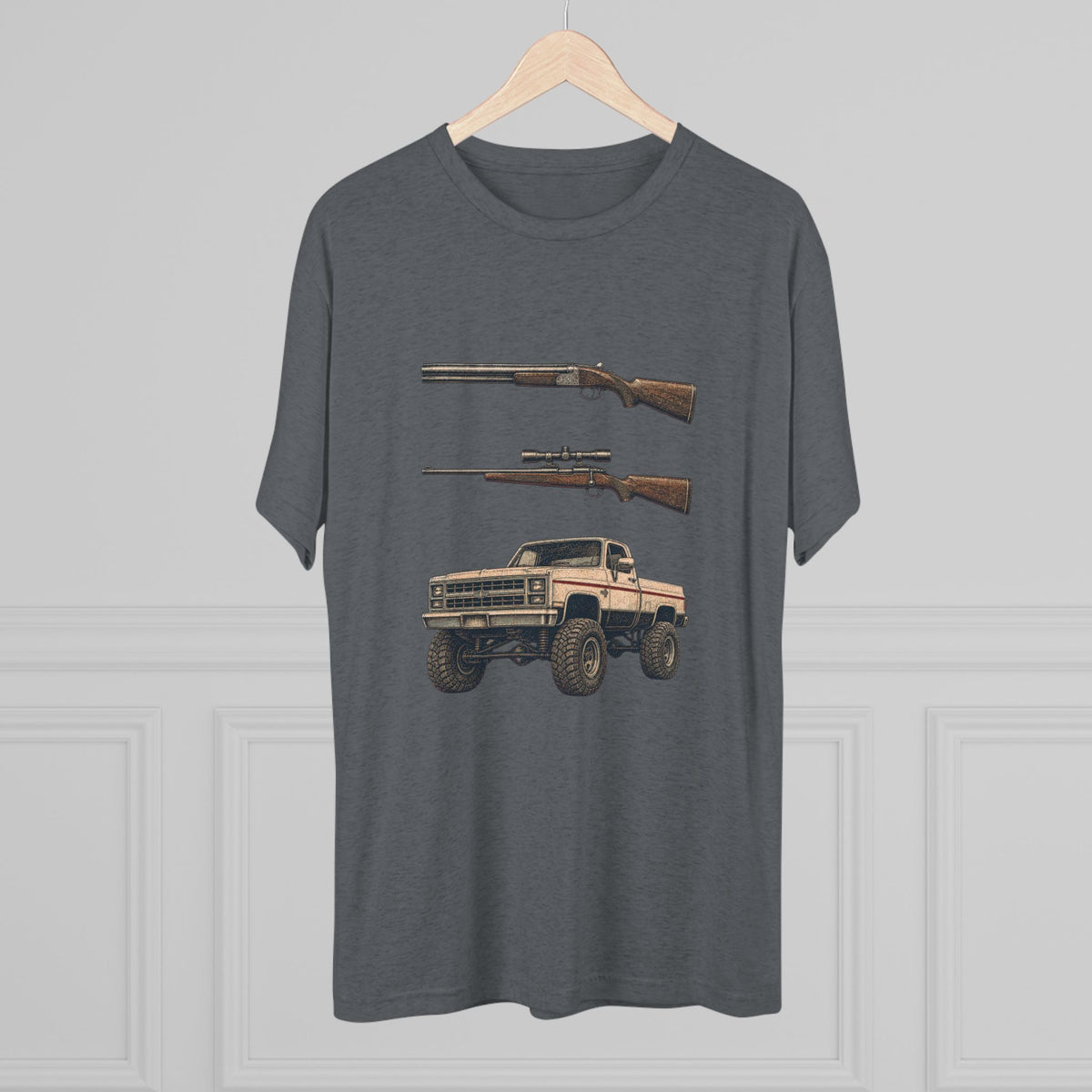 Shotgun Rifle and a Four-Wheel Drive — Vintage Pickup & Rifle Outdoors Shirt