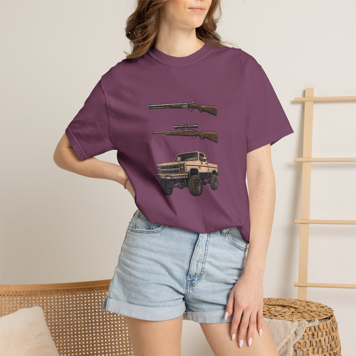 Hank Williams Jr. Shotgun Rifle and a Four-Wheel Drive. Vintage Pickup & Rifles Graphic T‑Shirt