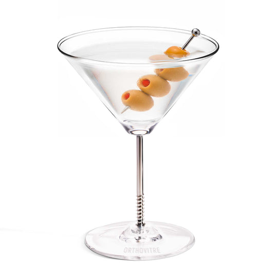 OrthoVitre Martini Glasses, Set of 2 – Luxury Crystal Bowl with Stainless Steel Stem, Cannulated Design