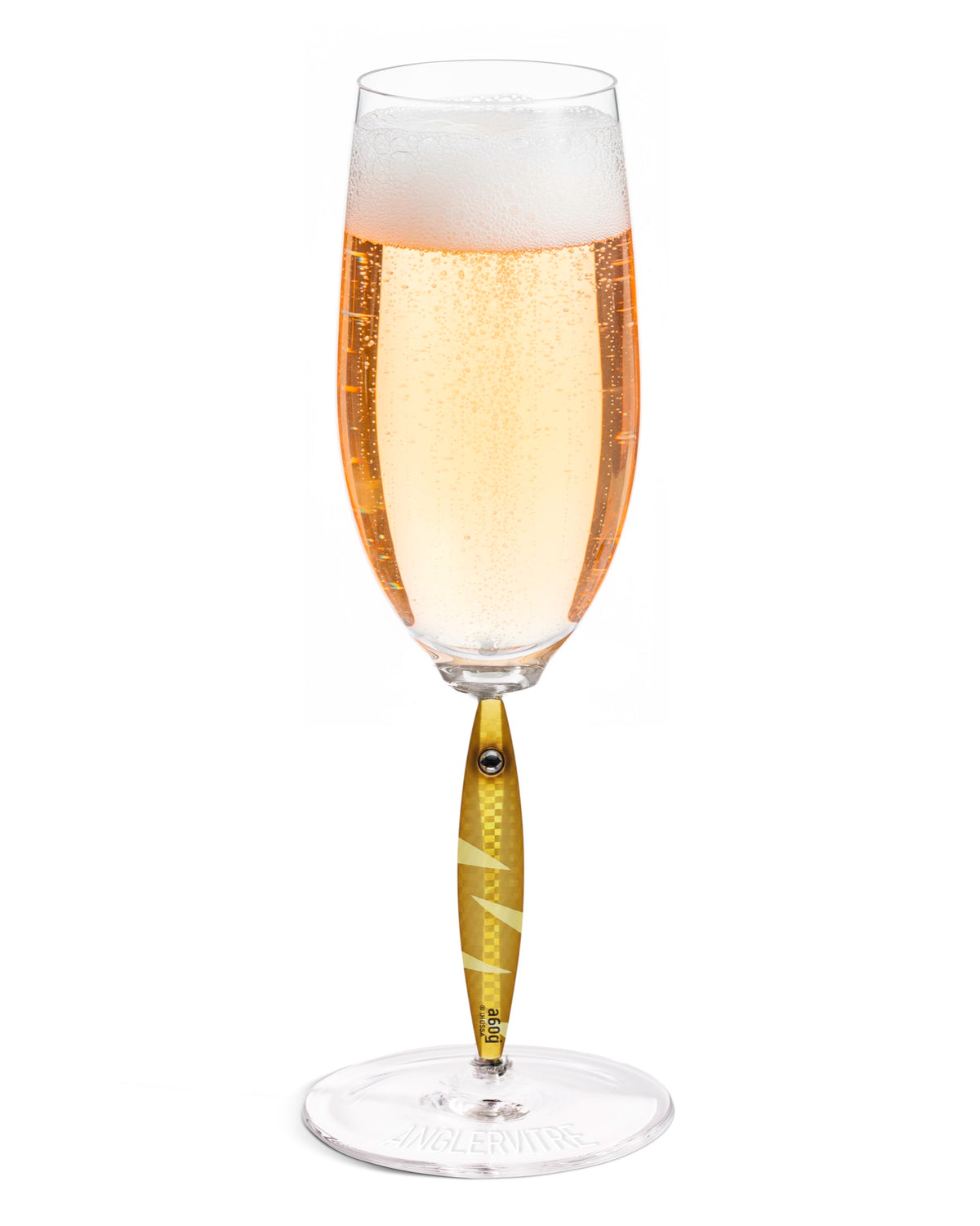AnglerVitre champagne glasses with yellow fishing lure stem