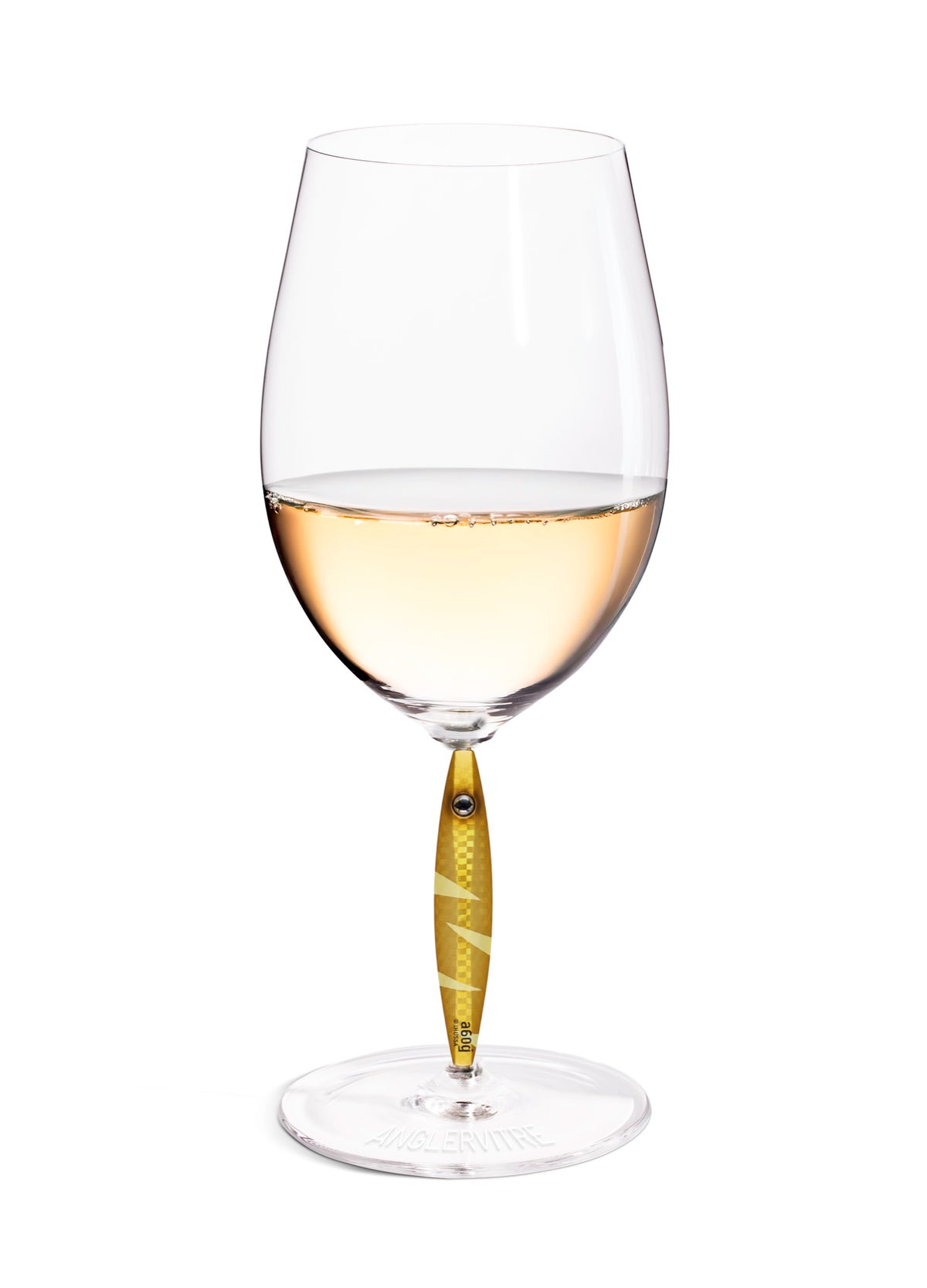 AnglerVitre wine glasses with yellow fishing lure stem