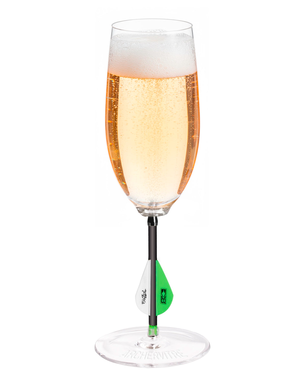 ArcherVitre champagne glasses with green archery arrow stem
