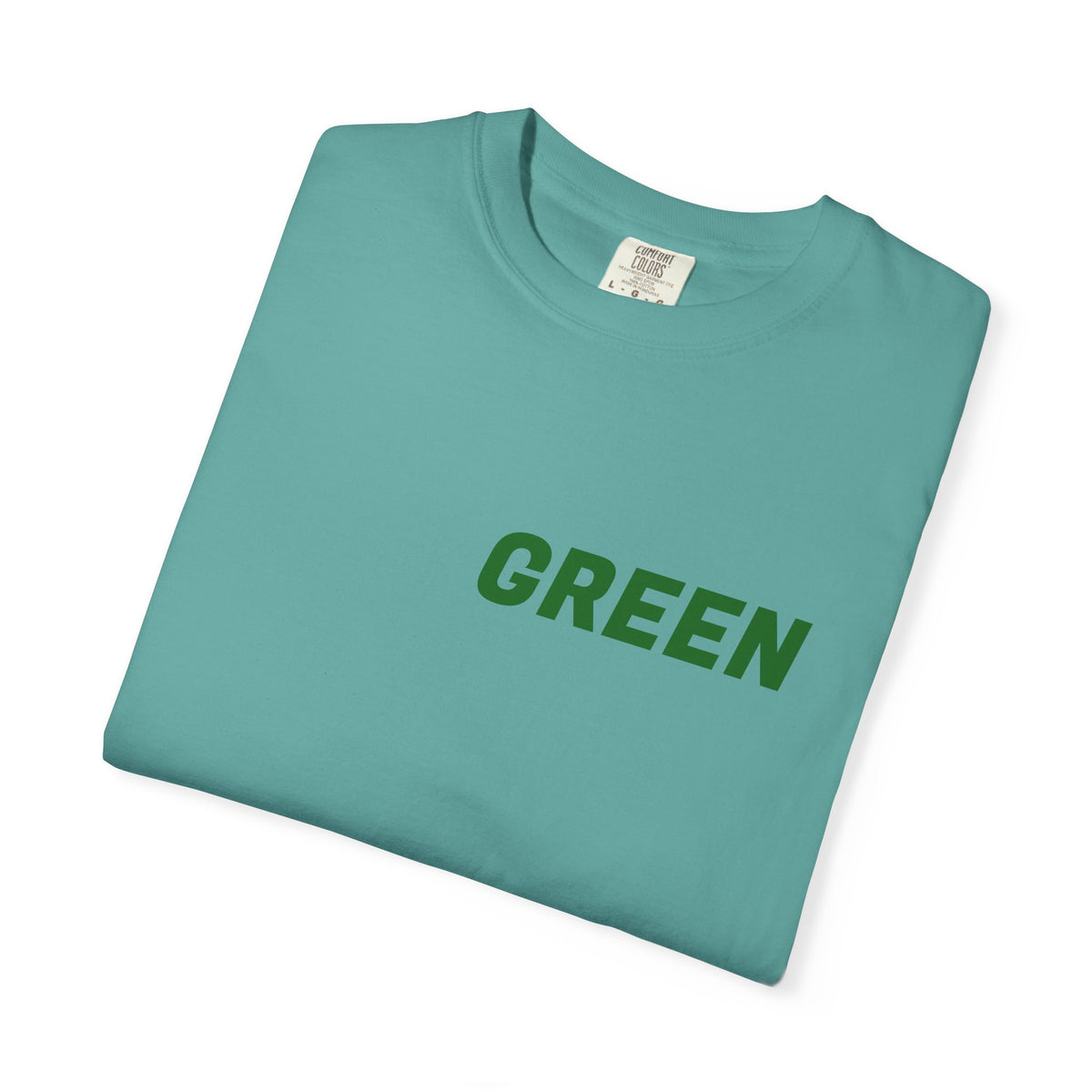Green Minimalist T-Shirt — Front Text "GREEN" Eco-Inspired Tee
