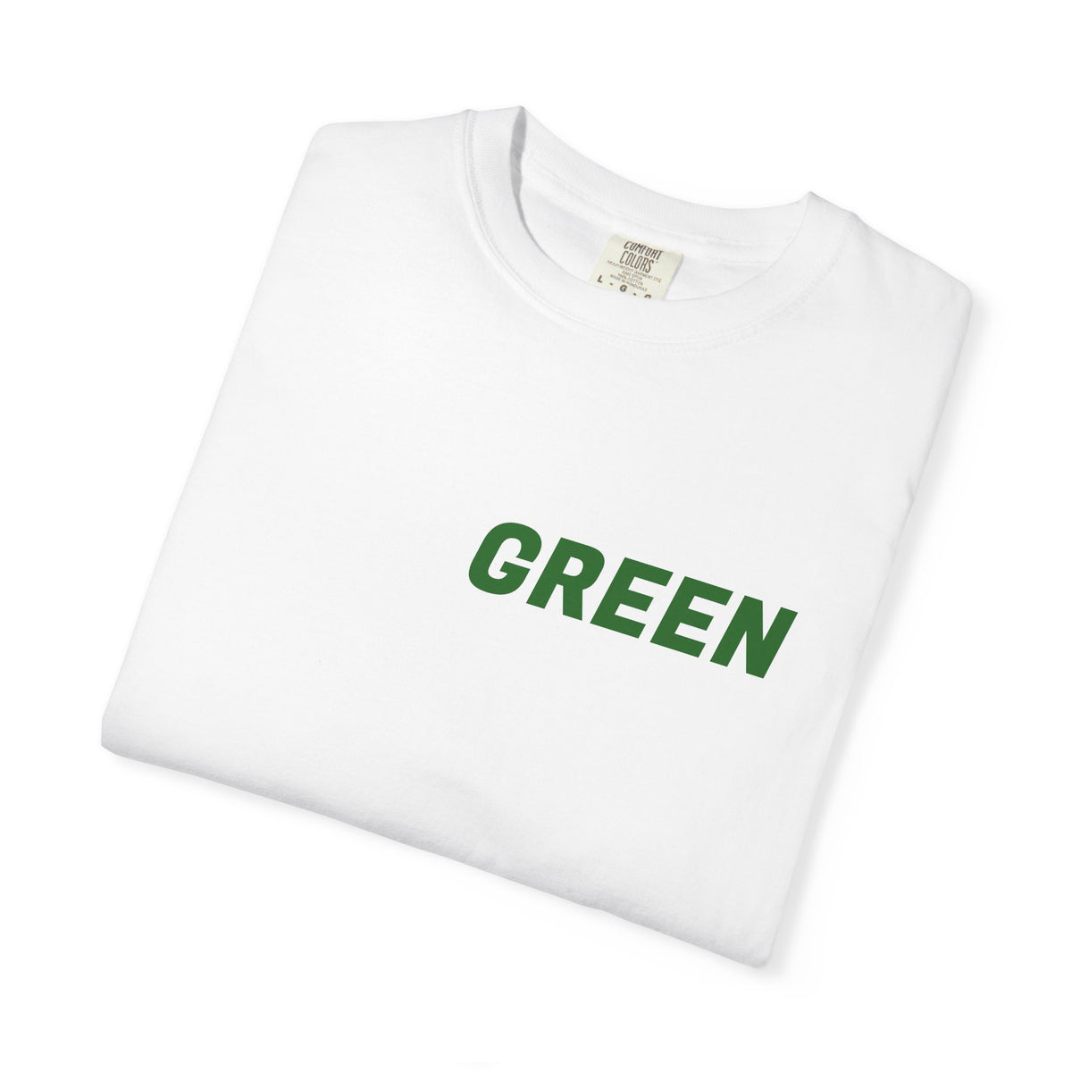 Green Minimalist T-Shirt — Front Text "GREEN" Eco-Inspired Tee