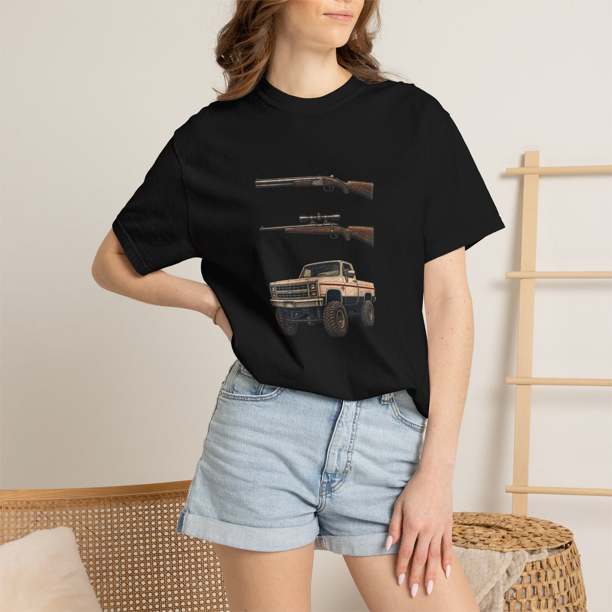 Hank Williams Jr. Shotgun Rifle and a Four-Wheel Drive. Vintage Pickup & Rifles Graphic T‑Shirt