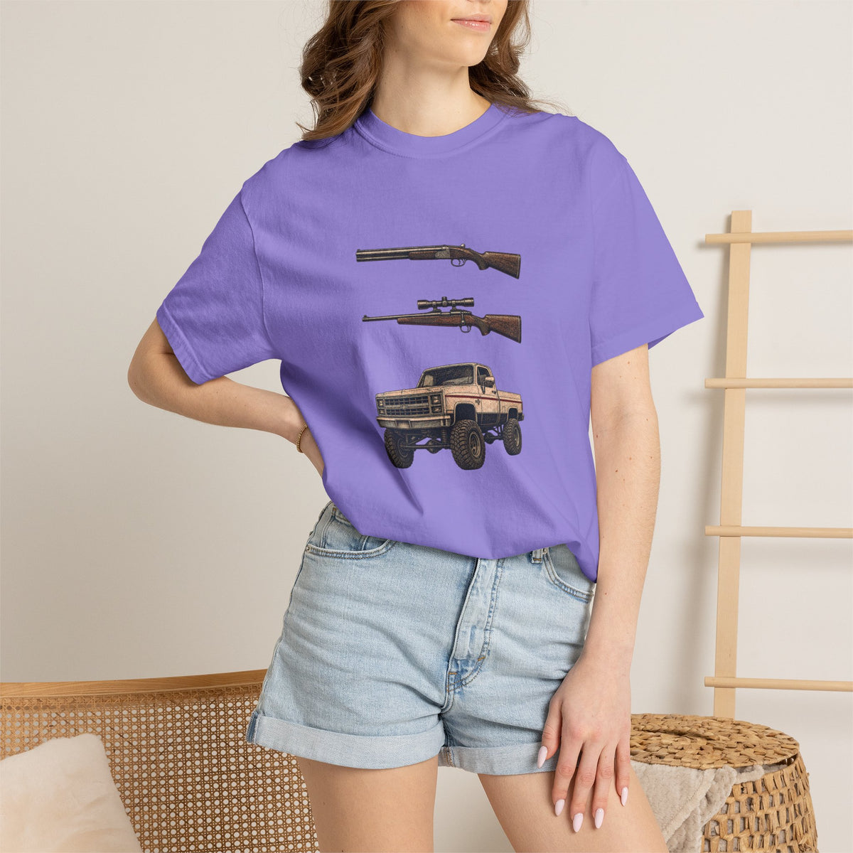 Hank Williams Jr. Shotgun Rifle and a Four-Wheel Drive. Vintage Pickup & Rifles Graphic T‑Shirt