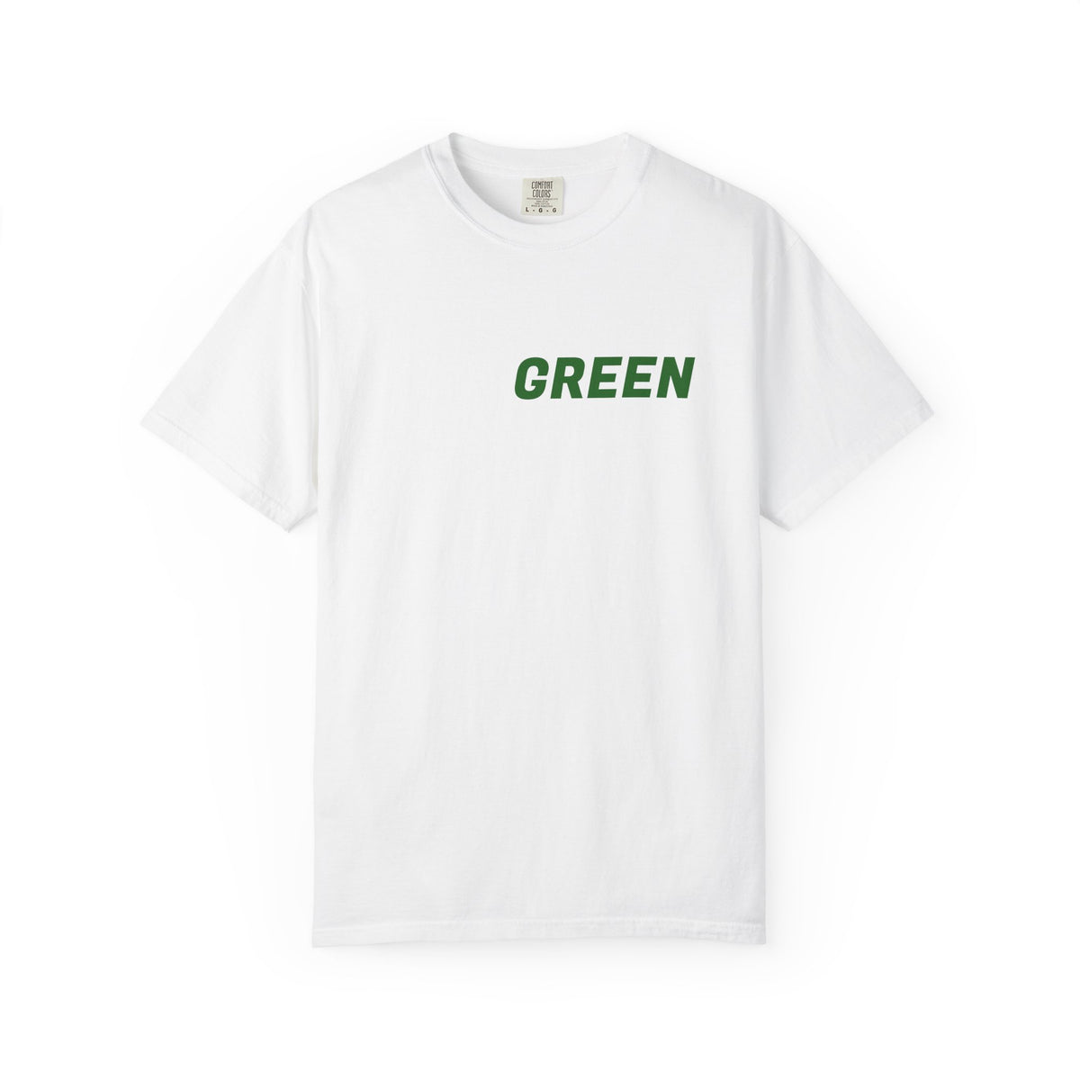 Green Minimalist T-Shirt — Front Text "GREEN" Eco-Inspired Tee