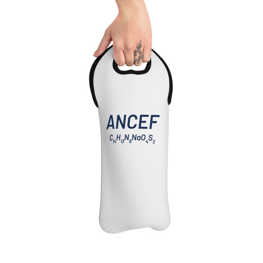 ANCEF Wine Tote — Neoprene Bottle Carrier with Molecular Formula Design