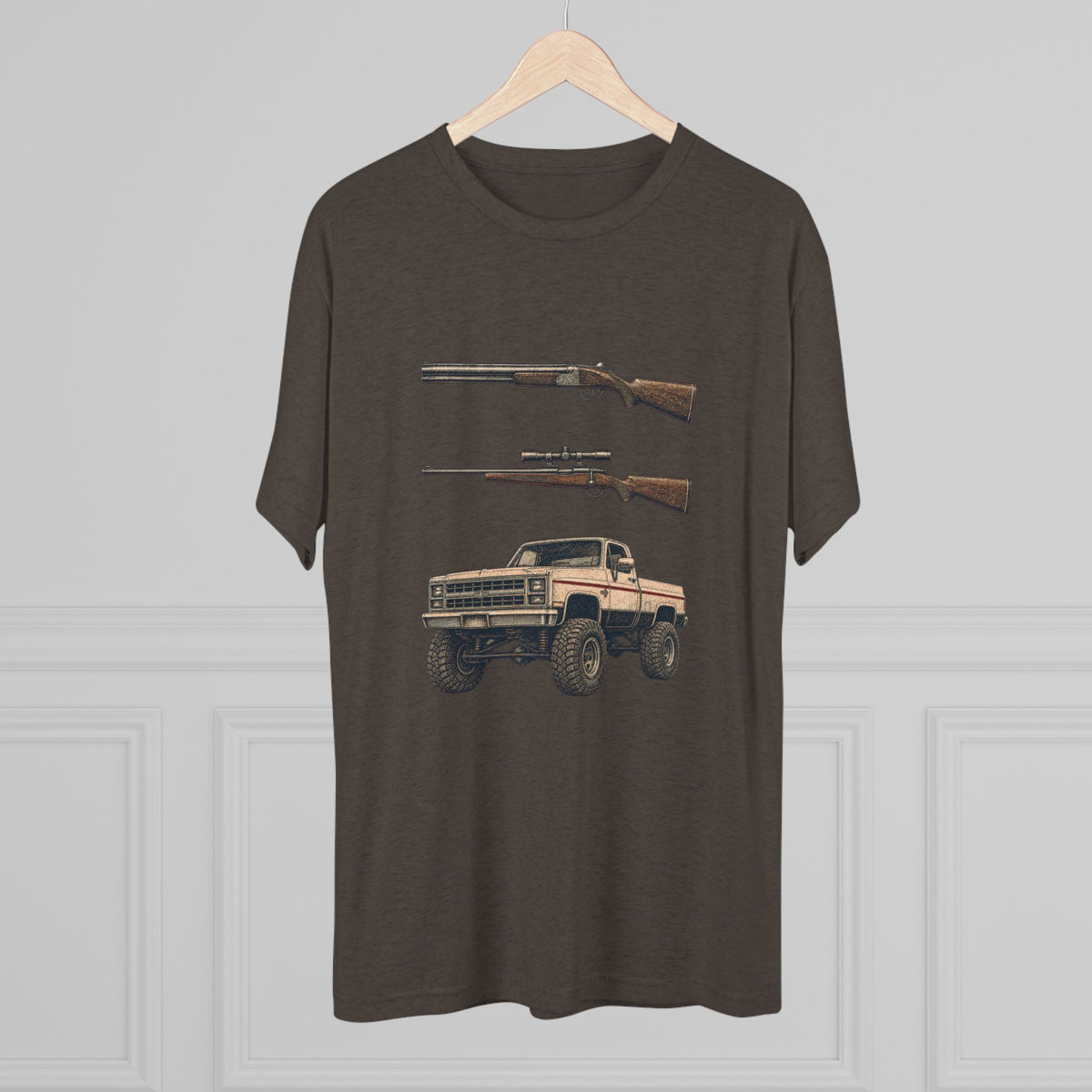 Shotgun Rifle and a Four-Wheel Drive — Vintage Pickup & Rifle Outdoors Shirt