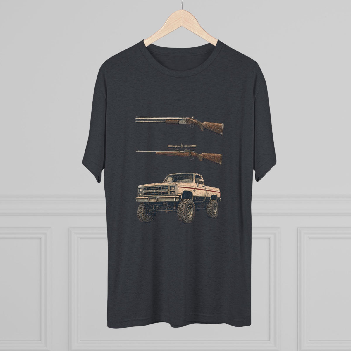 Shotgun Rifle and a Four-Wheel Drive — Vintage Pickup & Rifle Outdoors Shirt