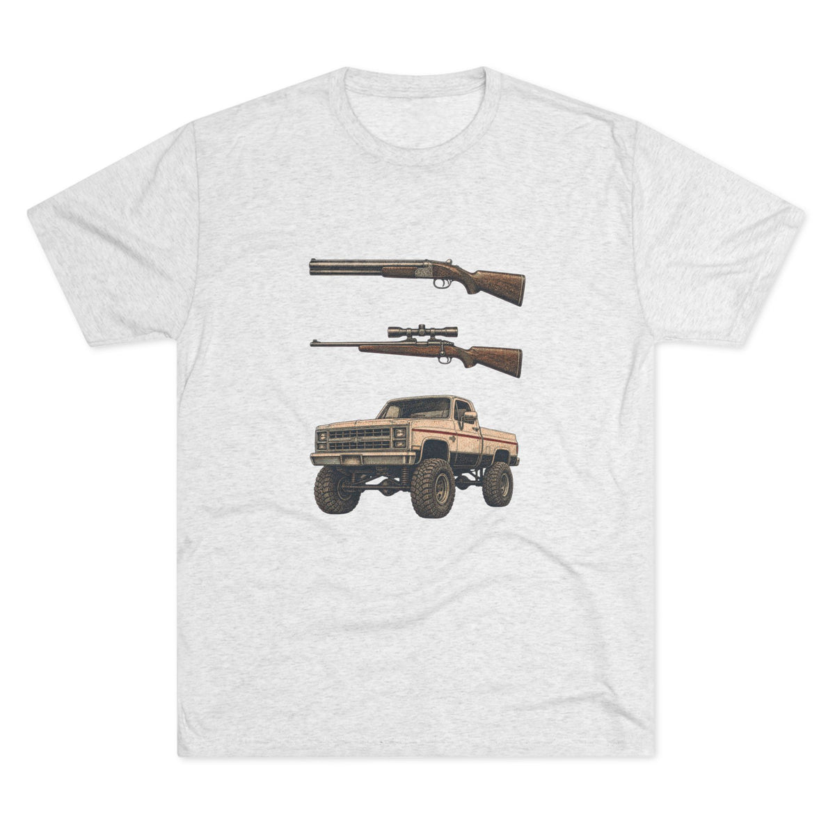 Shotgun Rifle and a Four-Wheel Drive — Vintage Pickup & Rifle Outdoors Shirt