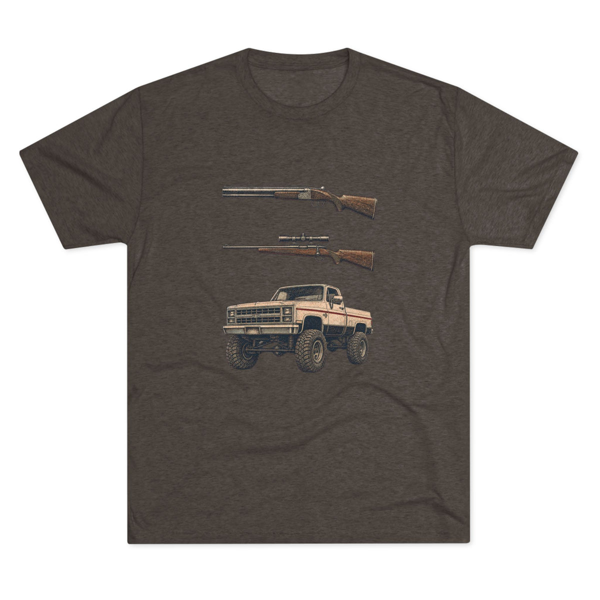 Shotgun Rifle and a Four-Wheel Drive — Vintage Pickup & Rifle Outdoors Shirt