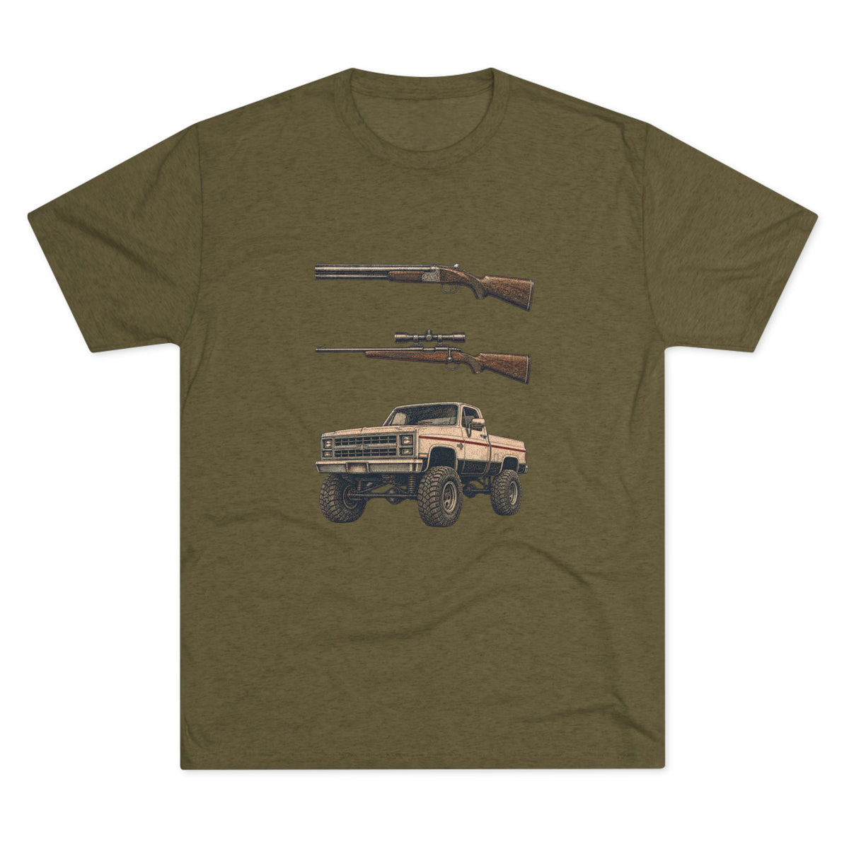 Shotgun Rifle and a Four-Wheel Drive — Vintage Pickup & Rifle Outdoors Shirt