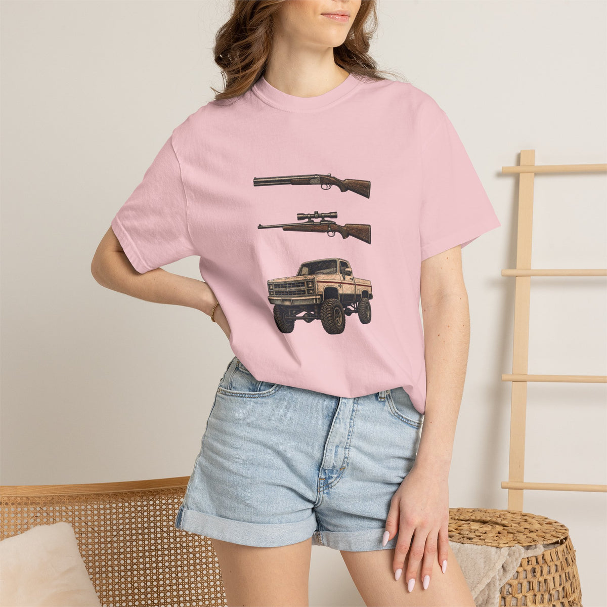 Hank Williams Jr. Shotgun Rifle and a Four-Wheel Drive. Vintage Pickup & Rifles Graphic T‑Shirt