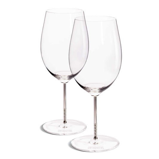 OrthoVitre Wine Glasses, Set of 2 – Luxury Crystal Bowl with Cannulated Stainless Steel Stem