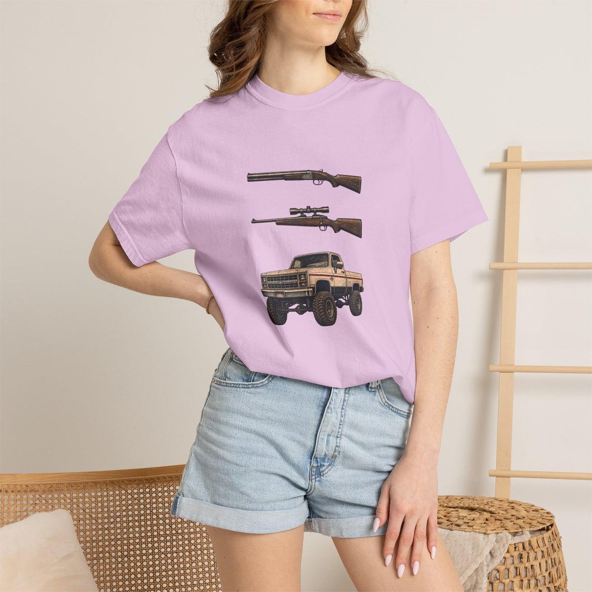 Hank Williams Jr. Shotgun Rifle and a Four-Wheel Drive. Vintage Pickup & Rifles Graphic T‑Shirt