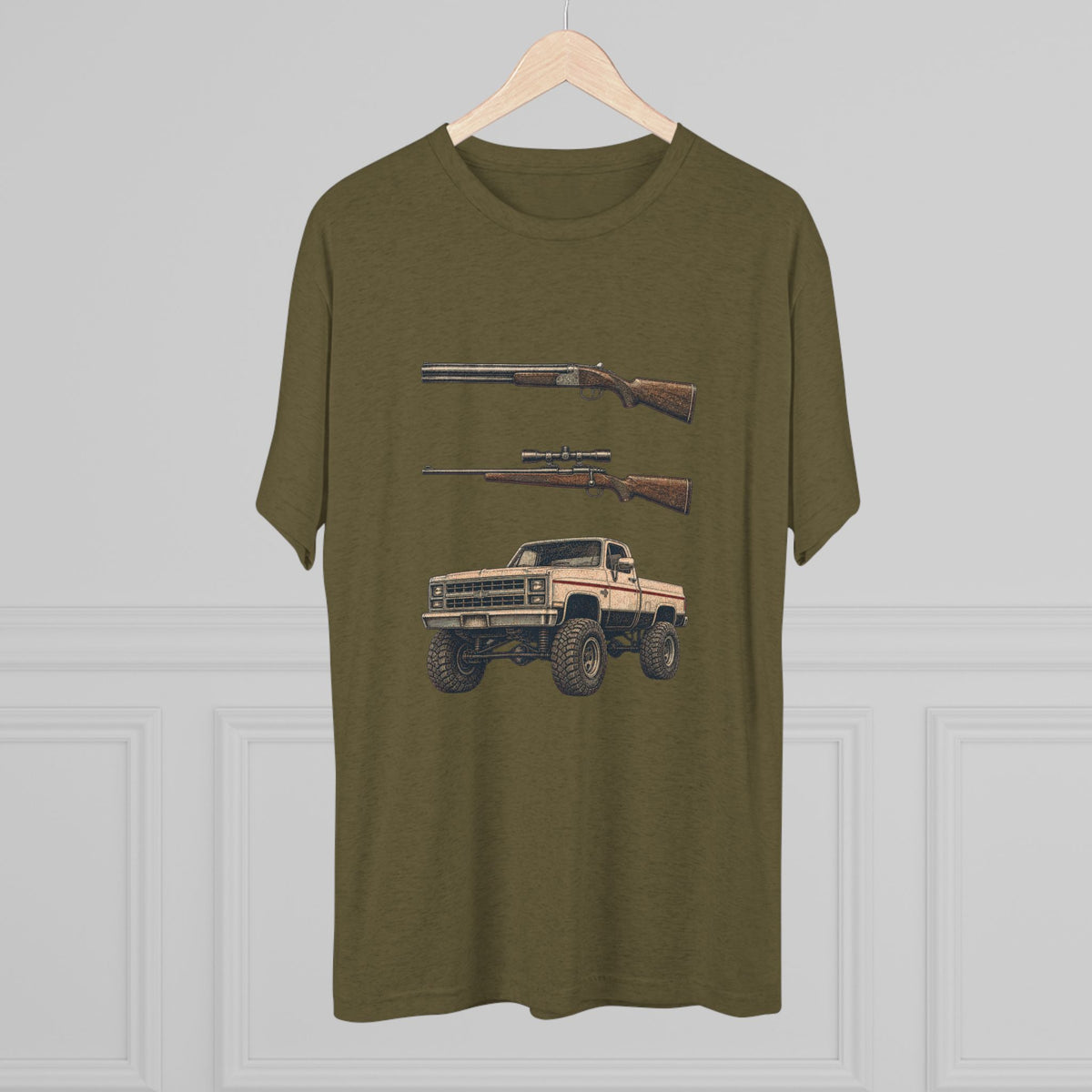 Shotgun Rifle and a Four-Wheel Drive — Vintage Pickup & Rifle Outdoors Shirt