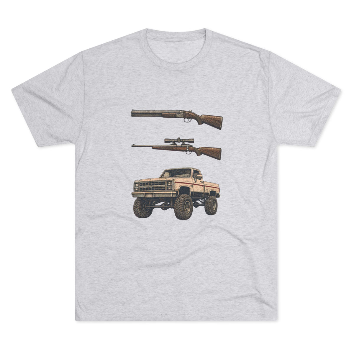Shotgun Rifle and a Four-Wheel Drive — Vintage Pickup & Rifle Outdoors Shirt