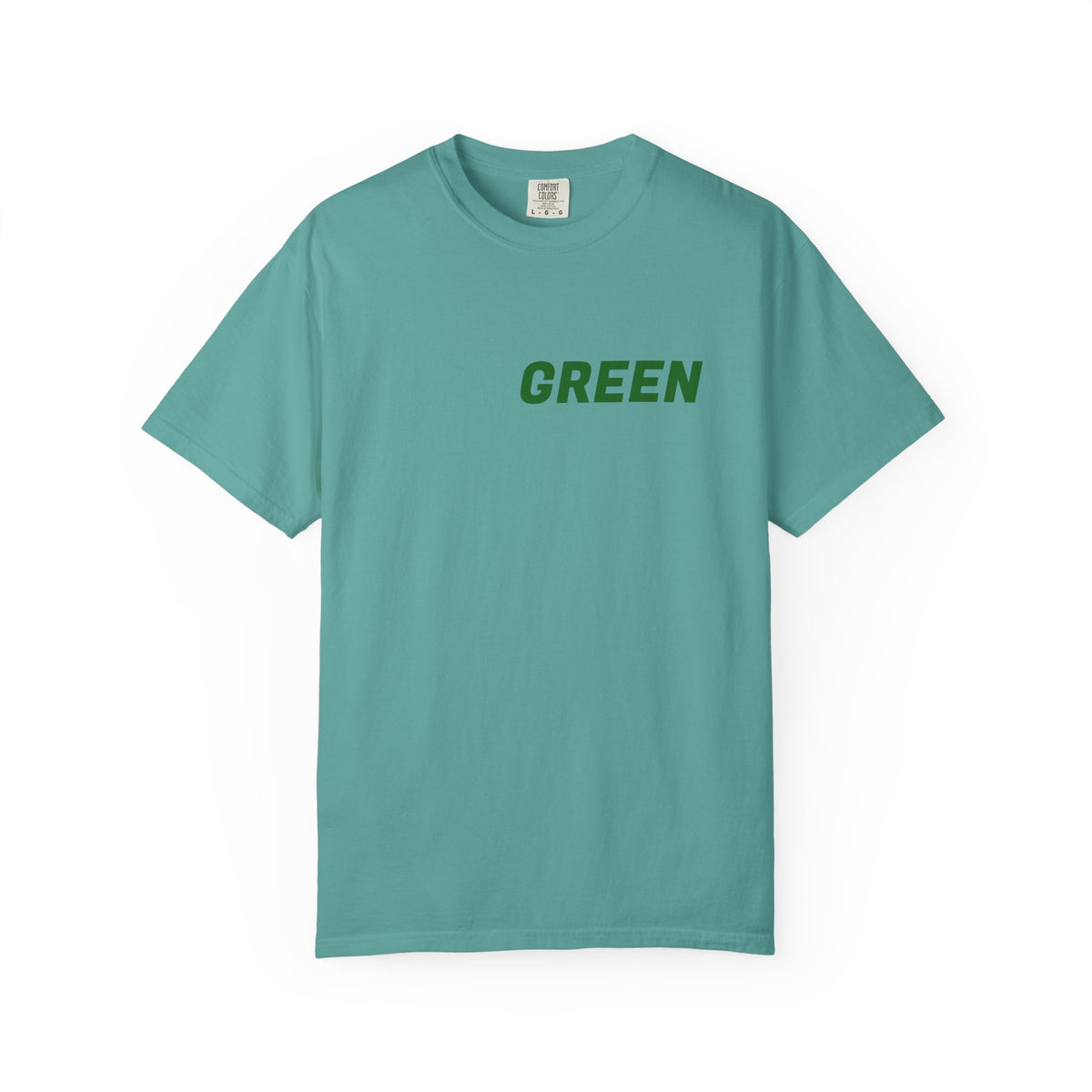 Green Minimalist T-Shirt — Front Text "GREEN" Eco-Inspired Tee