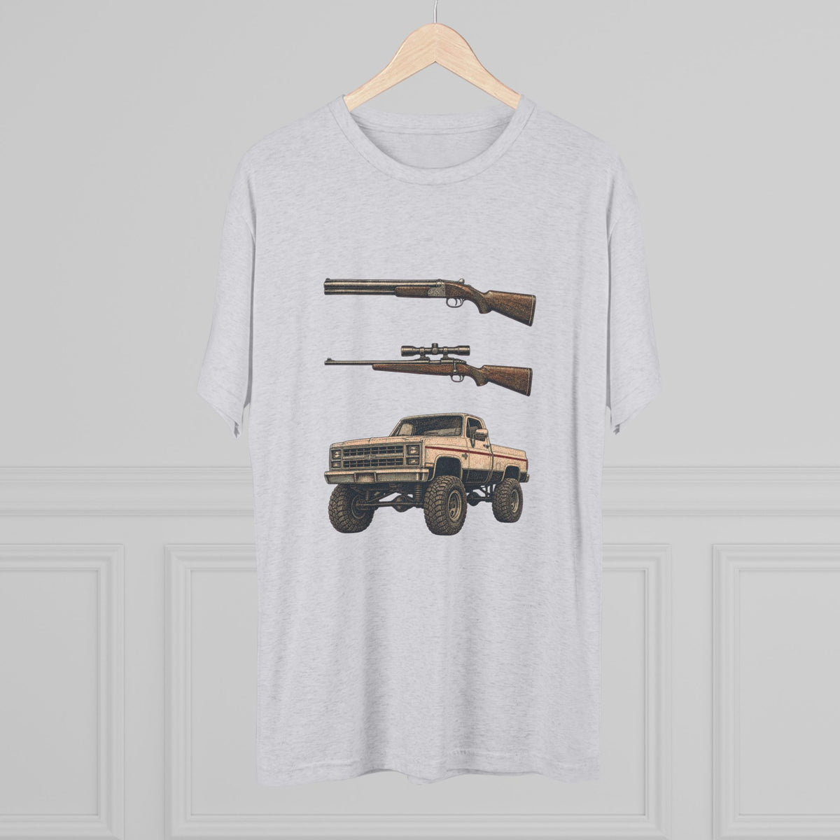 Shotgun Rifle and a Four-Wheel Drive — Vintage Pickup & Rifle Outdoors Shirt