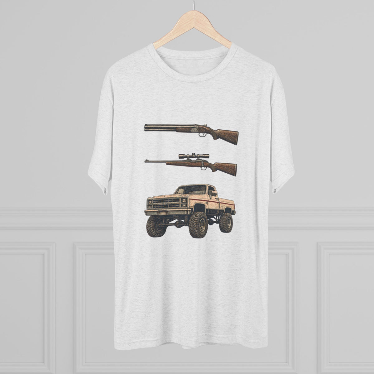 Shotgun Rifle and a Four-Wheel Drive — Vintage Pickup & Rifle Outdoors Shirt