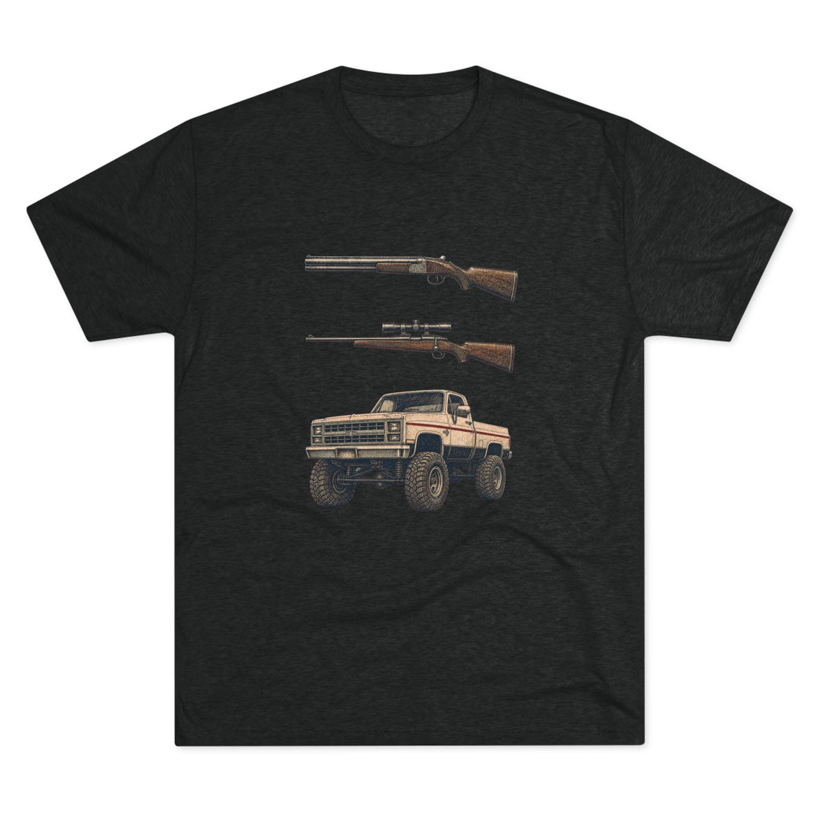 Shotgun Rifle and a Four-Wheel Drive — Vintage Pickup & Rifle Outdoors Shirt
