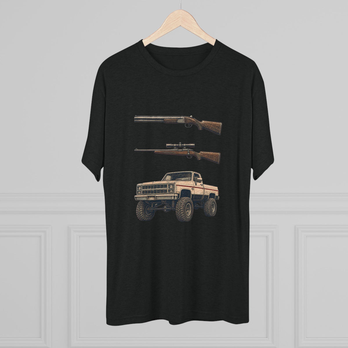 Shotgun Rifle and a Four-Wheel Drive — Vintage Pickup & Rifle Outdoors Shirt