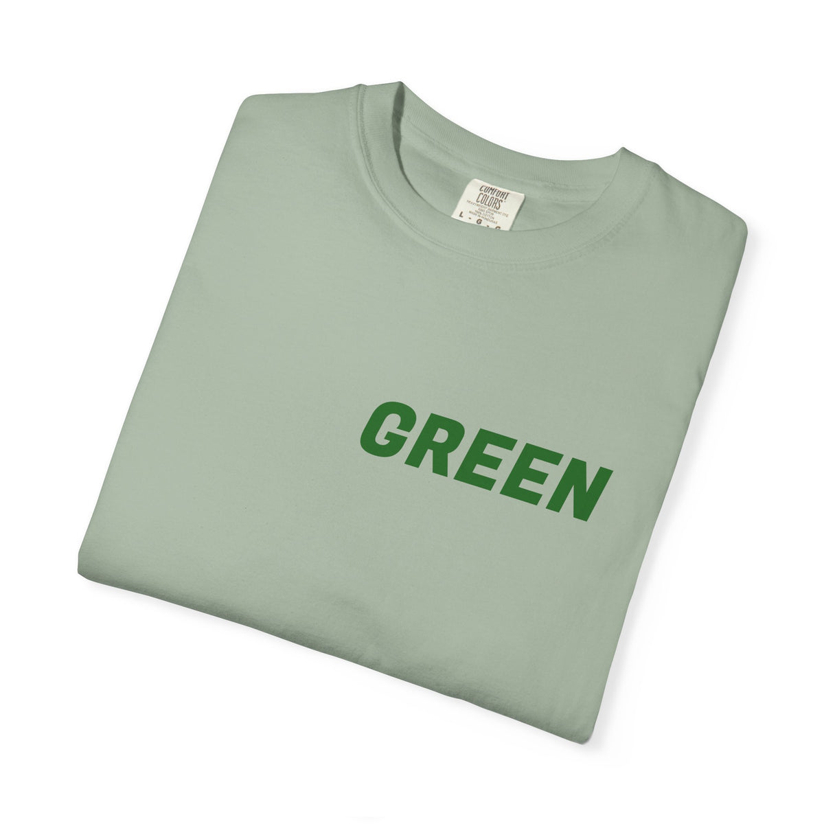 Green Minimalist T-Shirt — Front Text "GREEN" Eco-Inspired Tee