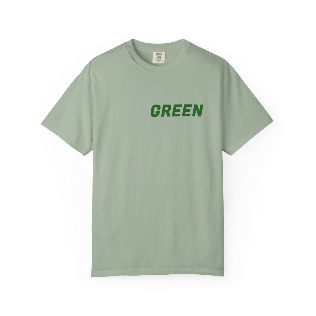 Green Minimalist T-Shirt — Front Text "GREEN" Eco-Inspired Tee