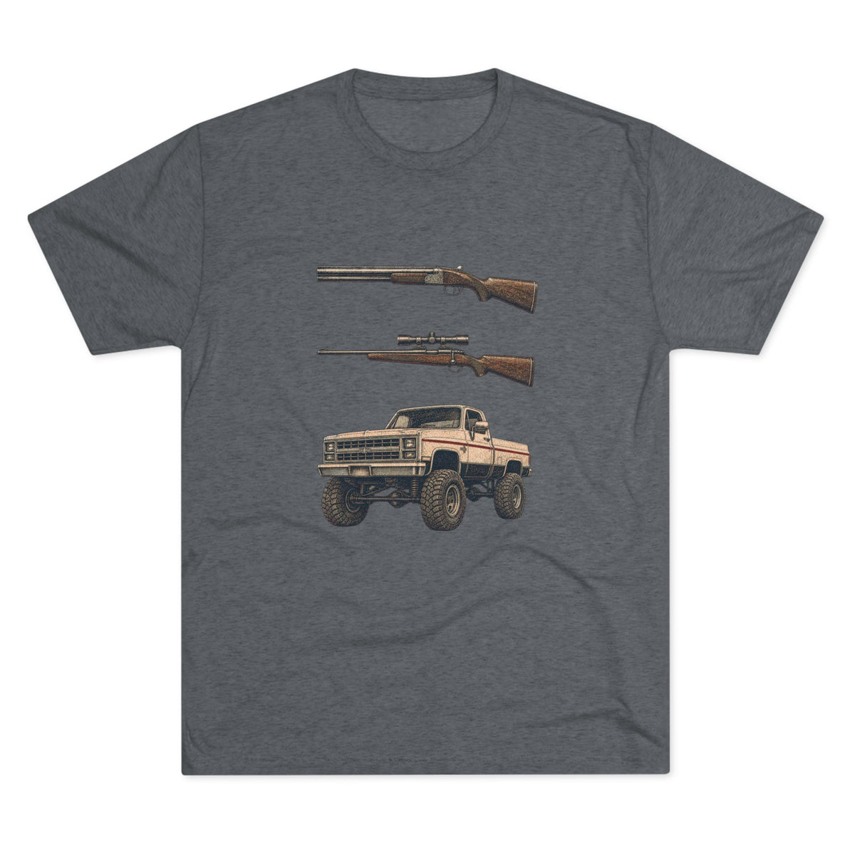 Shotgun Rifle and a Four-Wheel Drive — Vintage Pickup & Rifle Outdoors Shirt