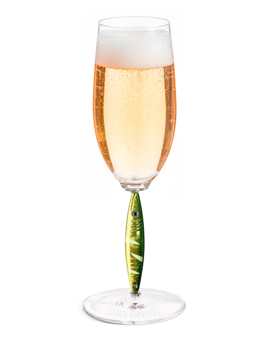 AnglerVitre champagne glasses with green fishing lure stem