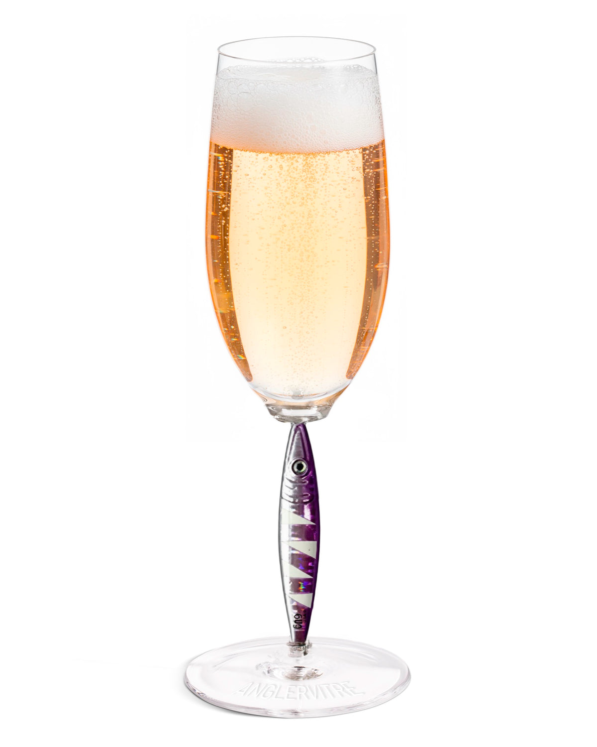 AnglerVitre champagne glasses with purple fishing lure stem