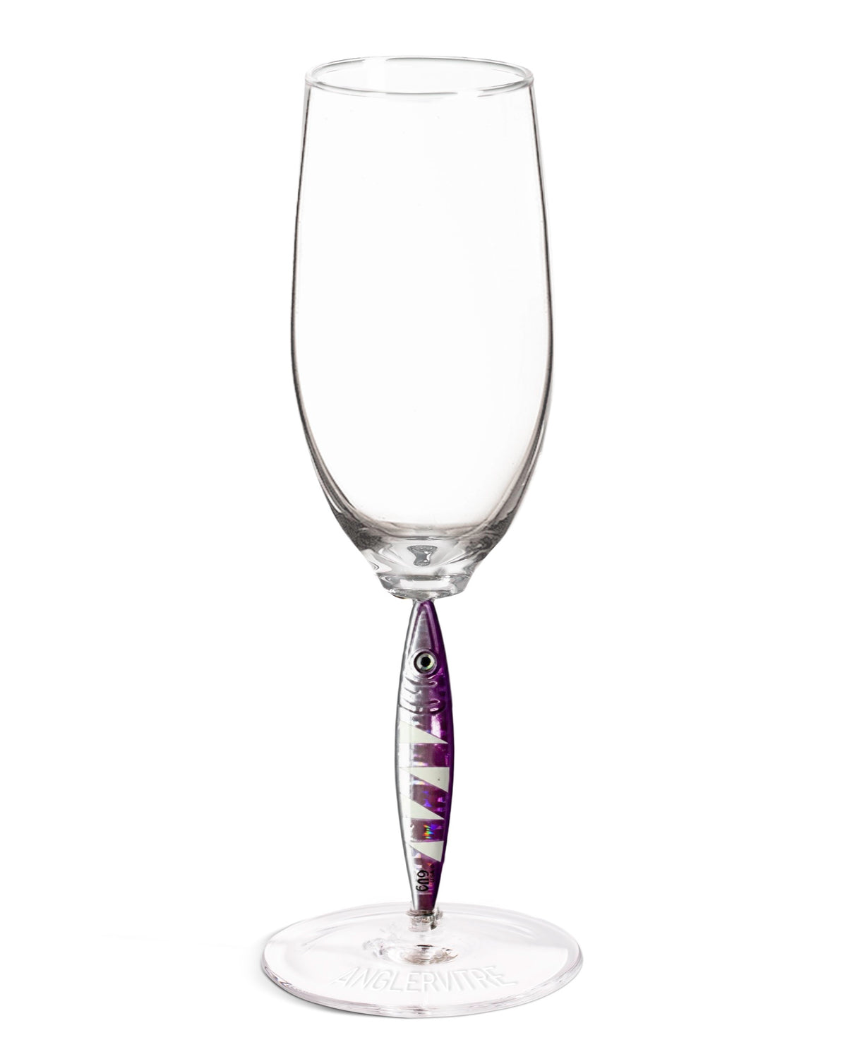 AnglerVitre champagne glasses with purple fishing lure stem