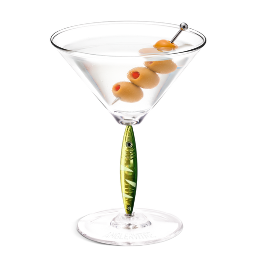 AnglerVitre martini glasses with green fishing lure stem
