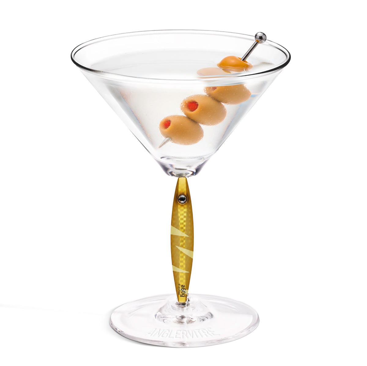 AnglerVitre martini glasses with yellow fishing lure stem