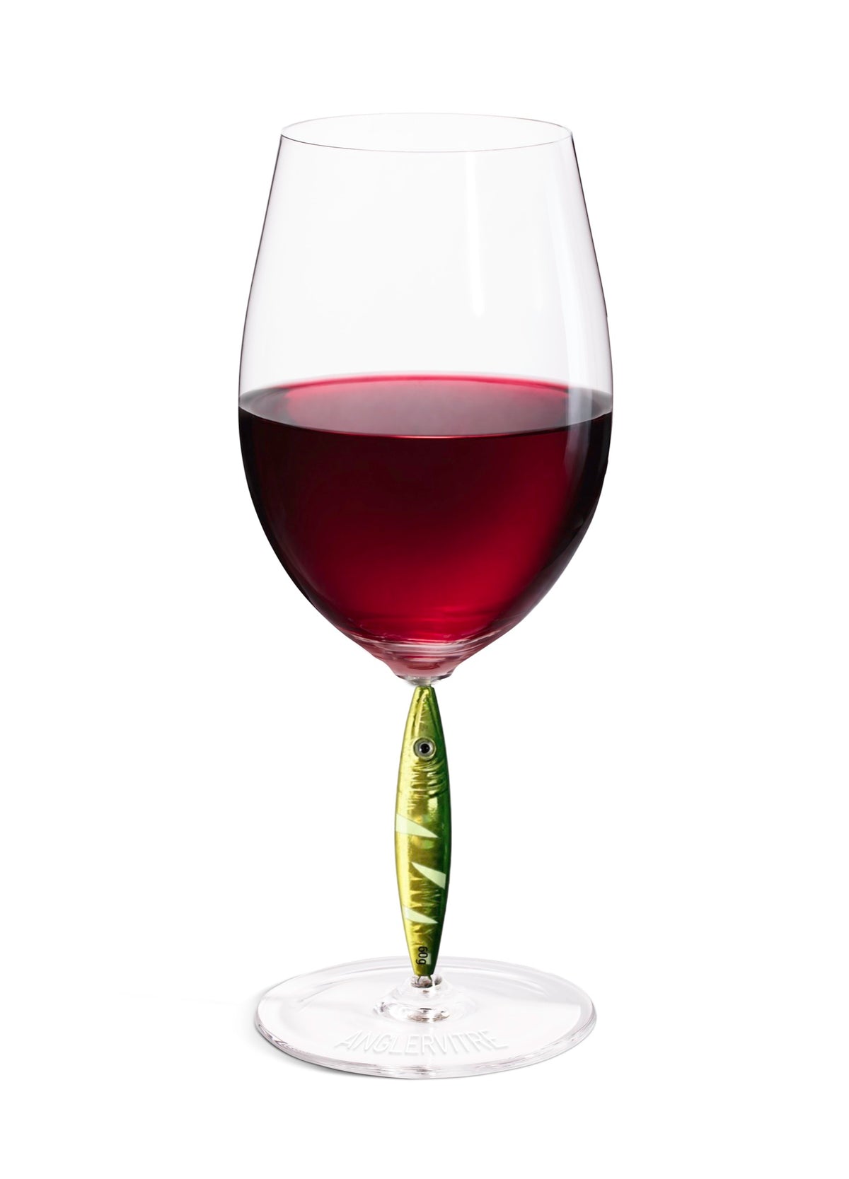 AnglerVitre wine glasses with green fishing lure stem