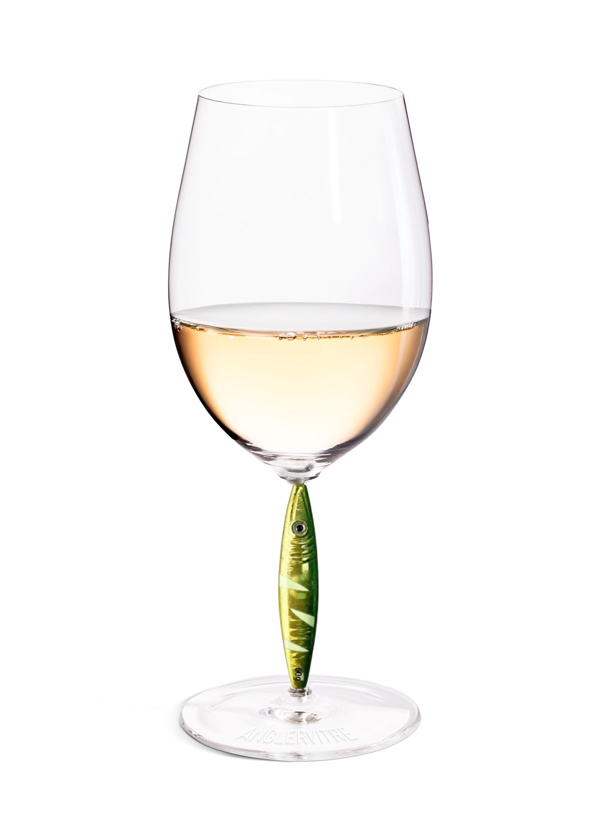 AnglerVitre wine glasses with green fishing lure stem
