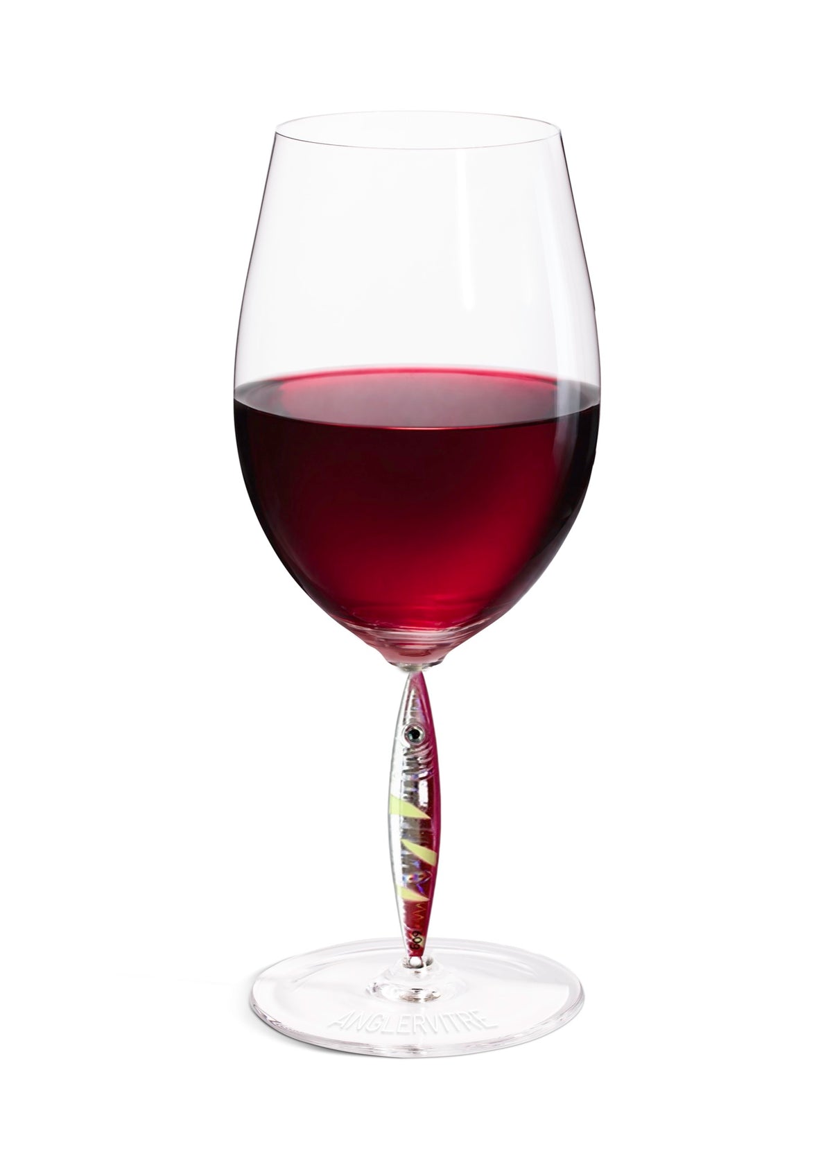 AnglerVitre wine glasses with pink fishing lure stem