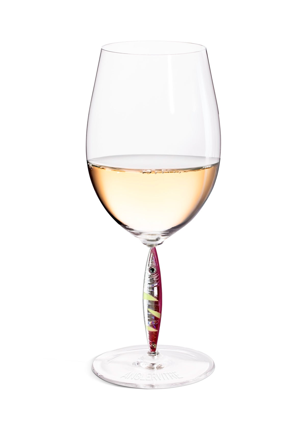 AnglerVitre wine glasses with pink fishing lure stem