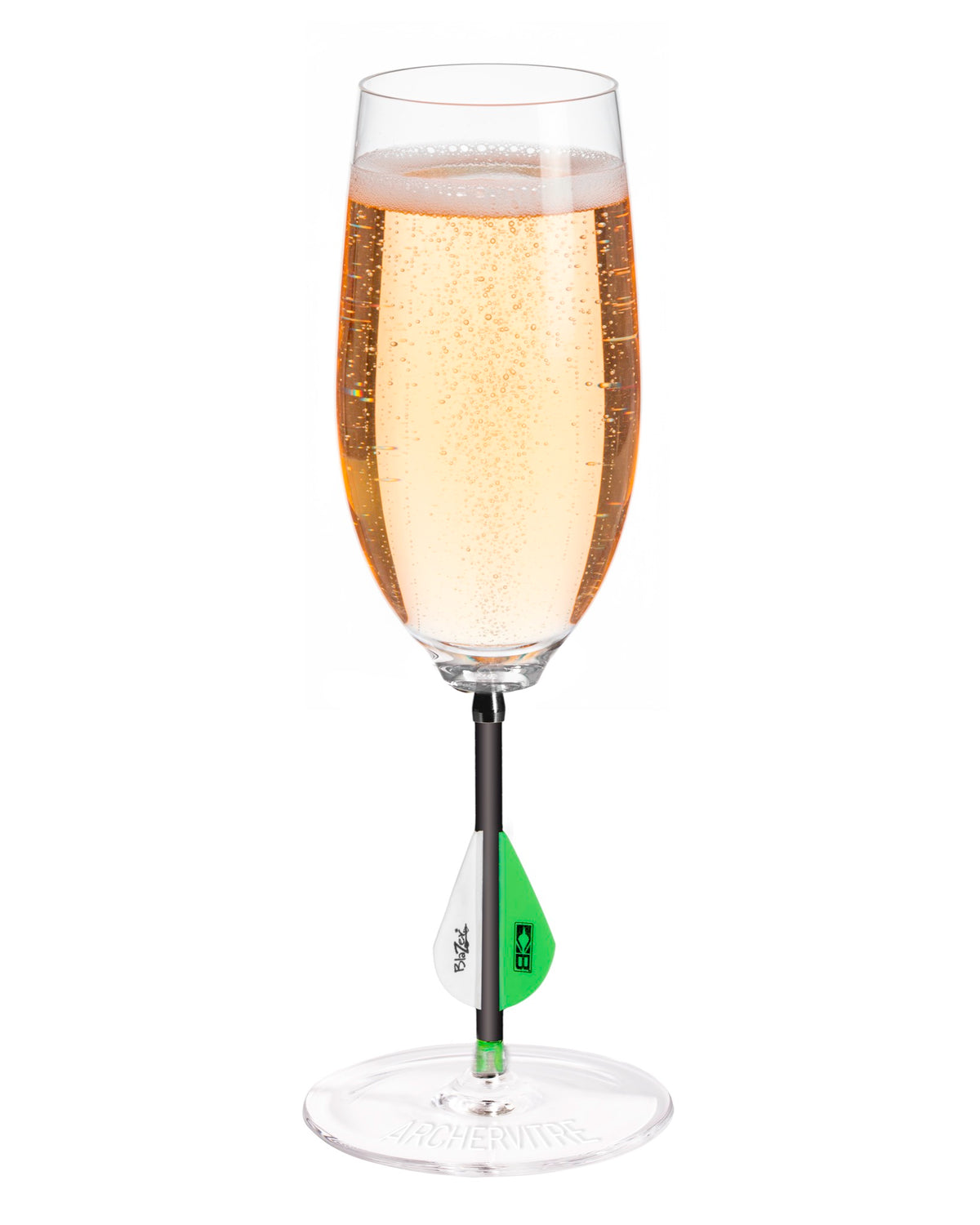 ArcherVitre champagne glasses with green archery arrow stem