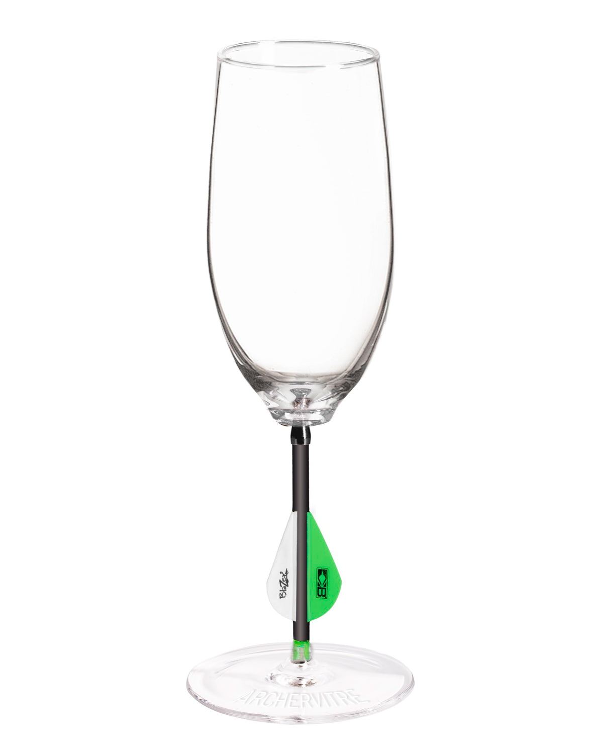 ArcherVitre champagne glasses with green archery arrow stem
