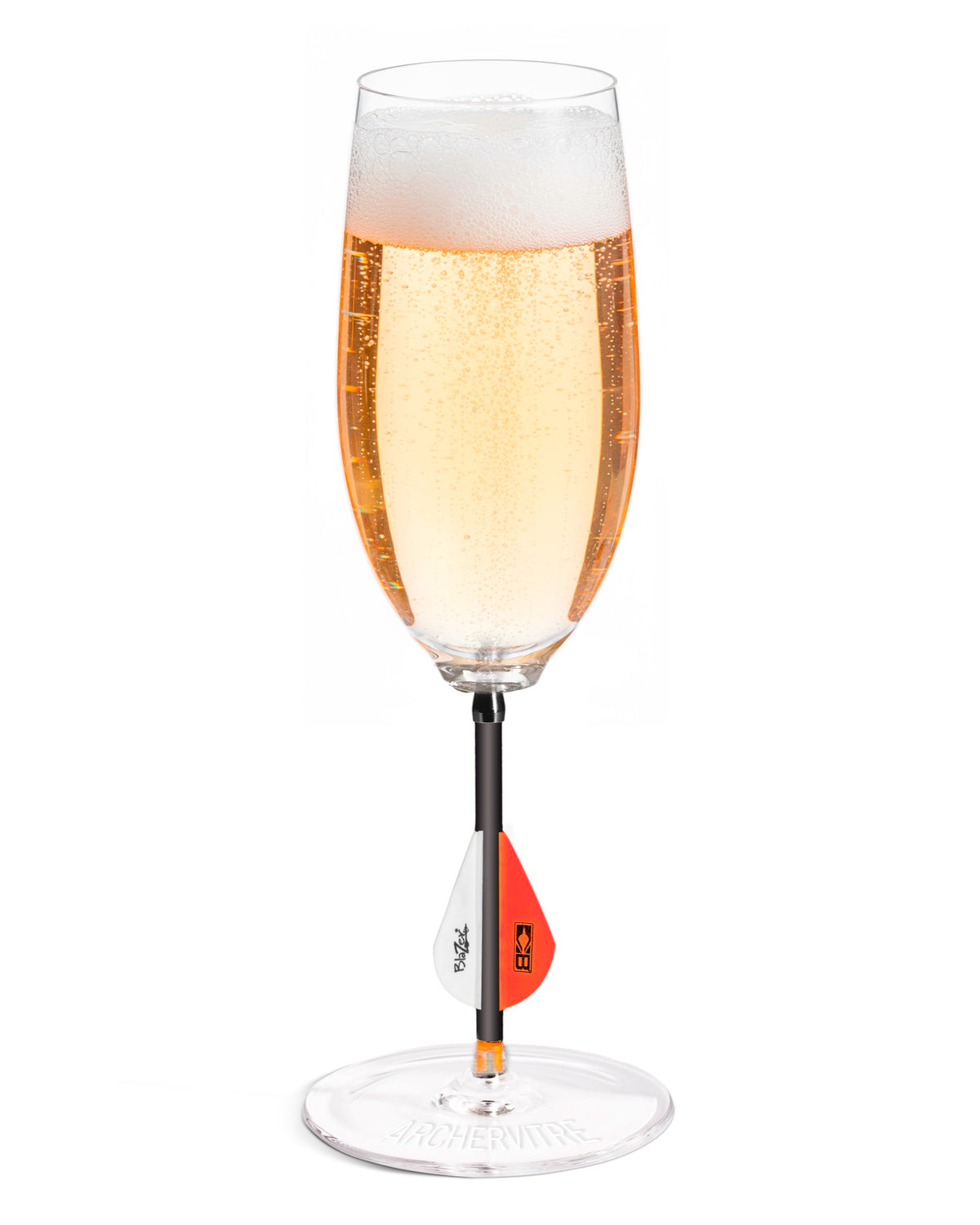 ArcherVitre champagne glasses with red archery arrow stem