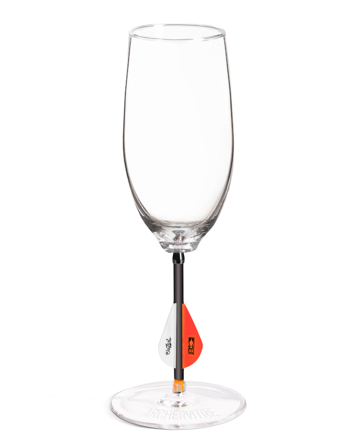 ArcherVitre champagne glasses with red archery arrow stem