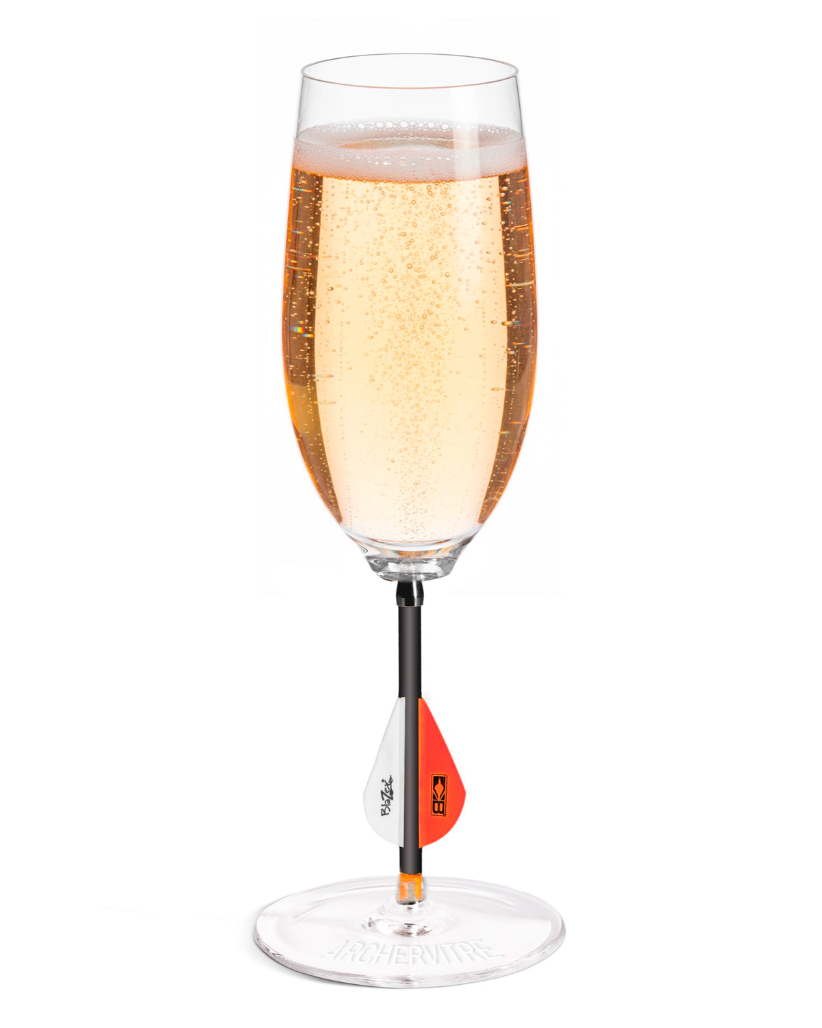 ArcherVitre champagne glasses with red archery arrow stem