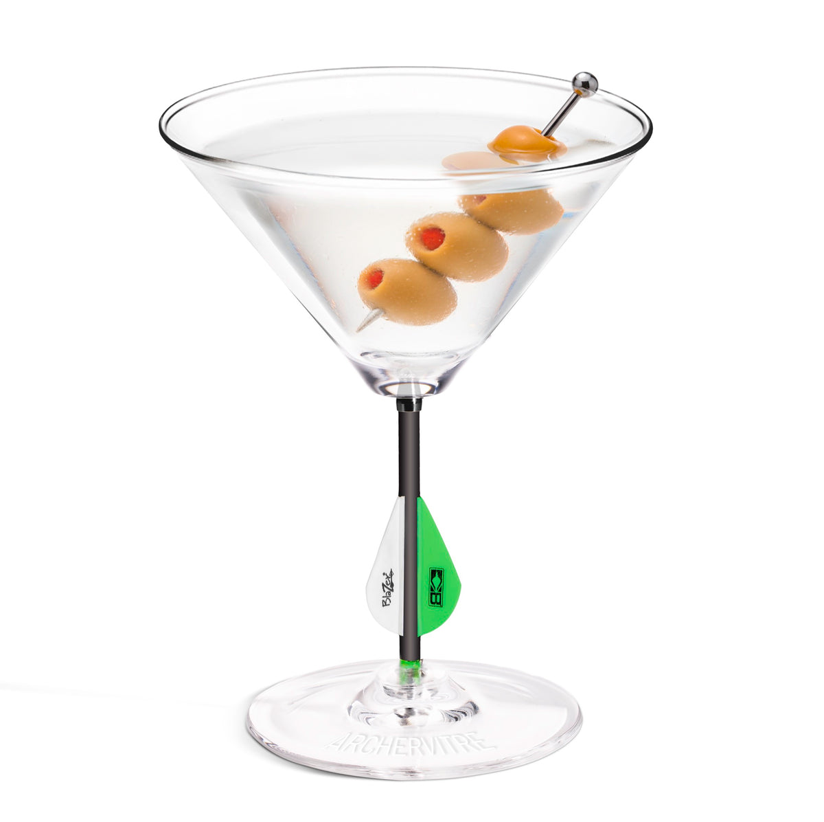 ArcherVitre martini glasses with green archery arrow stem