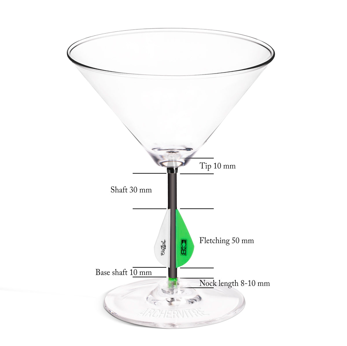 ArcherVitre martini glasses with green archery arrow stem