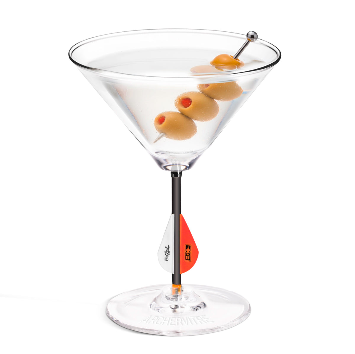 ArcherVitre martini glasses with red archery arrow stem