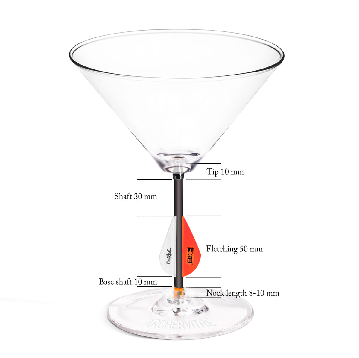 ArcherVitre martini glasses with red archery arrow stem