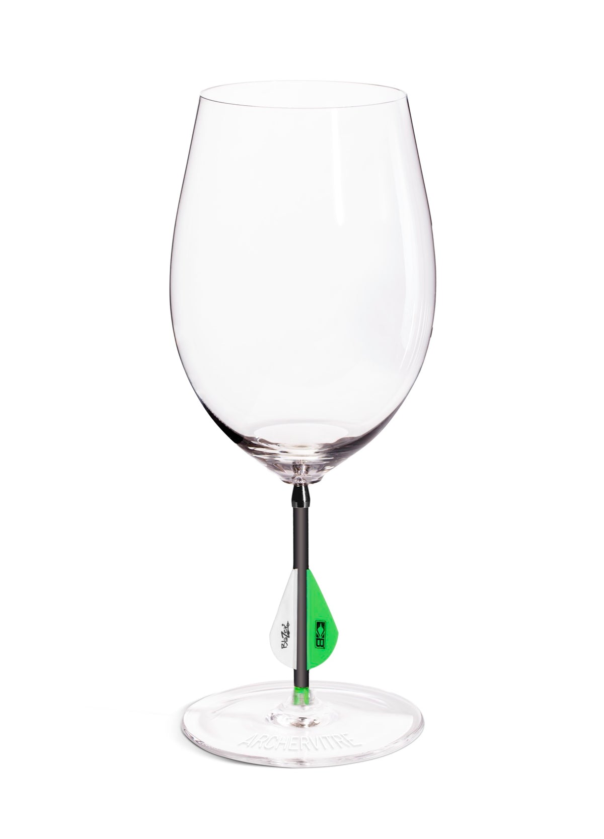 ArcherVitre wine glasses with green archery arrow stem