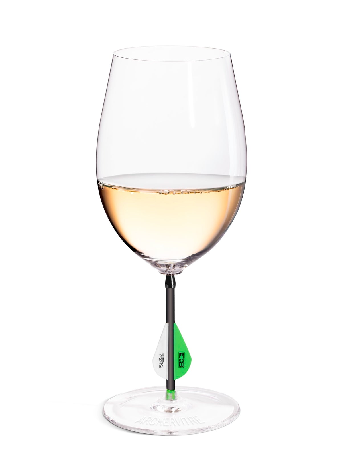 ArcherVitre wine glasses with green archery arrow stem